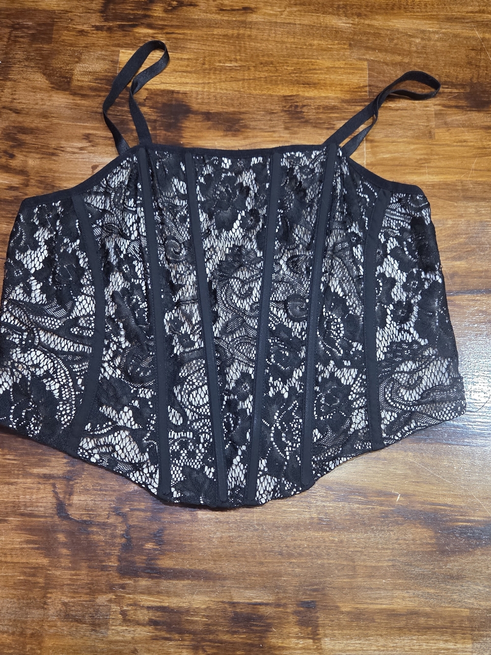 Torrid Lacepower Mesh Crop Corset Women 00 Medium Black Boned Cami Goth Fairy